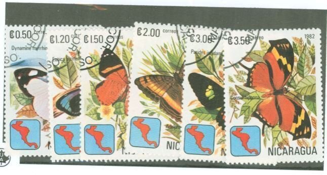 Nicaragua; Scott 1148-1151; 1982; Butterflies; precanceled; NH