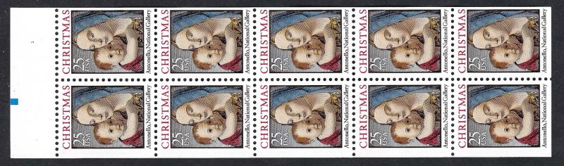 United States 2514a 25¢ Madonna and Child (1990). Booklet pane of 10. MNH