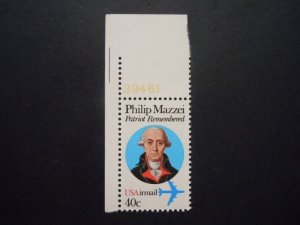 1980 #C98 40c Philip Mazzei Airmail Plate # Single MNH OG VF