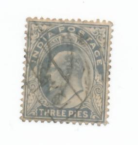 India 1902  Scott 60 used - 3p, king Edward VII 