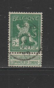 BELGIUM #94  1912  5c  LION OF BELGIUM     F-VF  USED  a