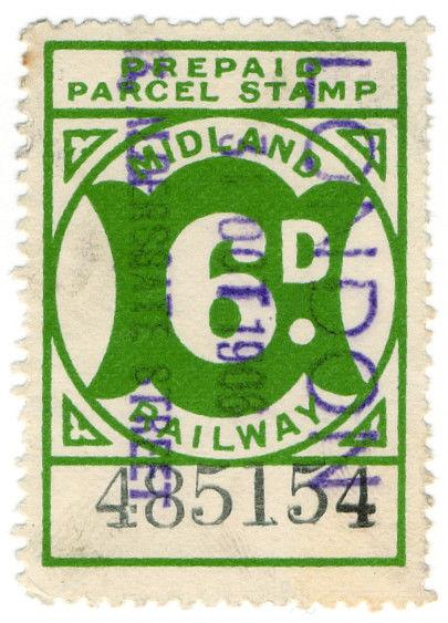 (I.B) Midland Railway : Prepaid Newspaper Parcel 6d (Aldersgate Street) 