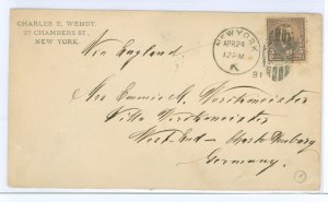 US 223 1891 Cover to Germany