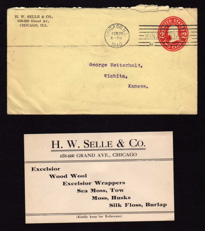 IL H W Selle & Co Chicago Illinois Stationery 1910 w/ Business Card Wichita KS