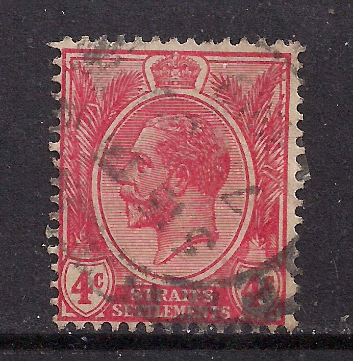 Straits Settlement 1912 - 23 KGV 4ct Red SG 198b  used stamp ( 99 )