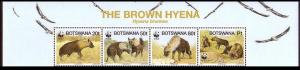 Botswana WWF Brown Hyena Strip of 4v with Animal's name SG#809/12 SC#586 a-d