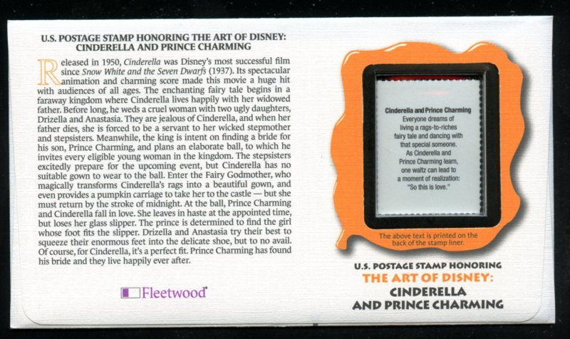 US 4026 Art of Disney, Cinderella Prince Charming UA Fleetwood cachet FDC combo