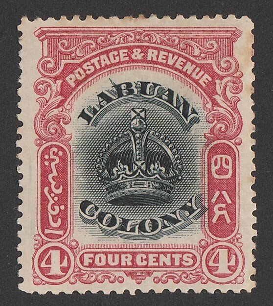 LABUAN : 1902 Crown 4c, variety 'line through B'. SG 120c cat £90.