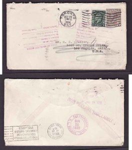 Canada-cover #14083 -DLO 2c KGV stationery+1c KGV Medallion to USA-Toronto,Ont-D