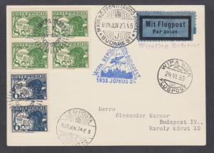 Austria Sc C14, C15 on 1933 WIPA flight card WIEN-BUDAPEST, fresh, clean.