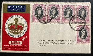 1953 Cocos Island First Day Cover To London UK Queen Elizabeth II Coronation