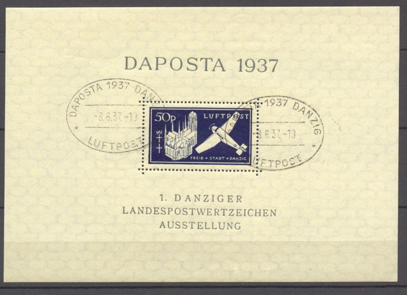 Danzig, 1937 DAPOSTA, Michel Block 2a Scott C 41 used Exhibition Cancel, VF ++