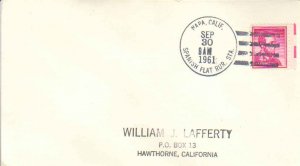 United States California Spanish Flat Rur. Sta. Napa 1961 4f-bar  Philatelic.