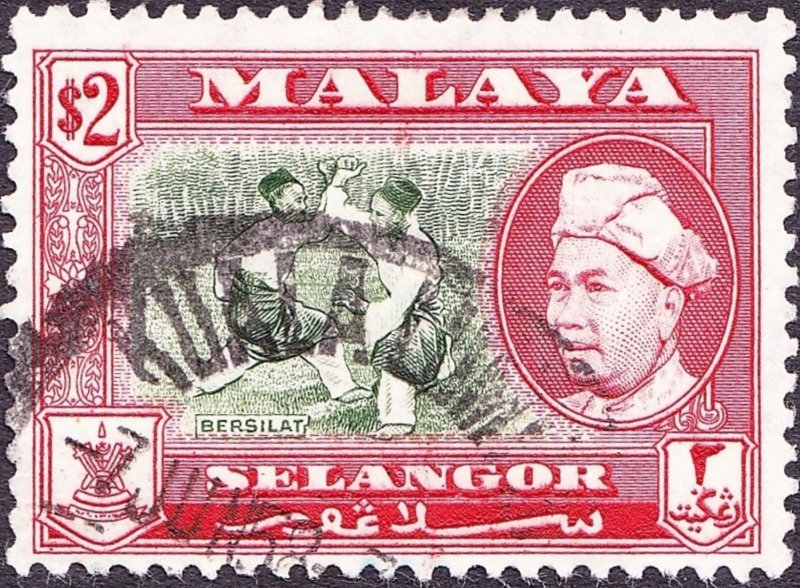 MALAYA SELANGOR 1957 $2 Bronze-Green & Scarlet SG126 Fine Used