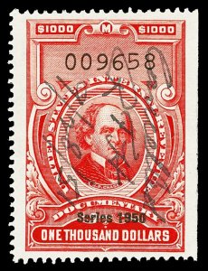 Scott R560 1950 $1,000 Dated Red Documentary Revenue Used VF Cat $95