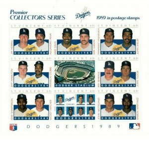 St. Vincent 1989 - Dodgers MLB, Baseball, Coaches - Sheet of 9 Stamps - MNH
