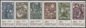 FAROE ISLANDS Sc# 120a MNH BOOKLET PANE of 6 DIFFERENT FAIRYTALE ILLUSTRATIONS