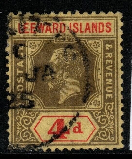 LEEWARD ISLANDS SG52 1922 4d BLACK & RED/PALE YELLOW FINE USED