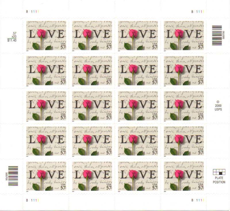 US 3551 - 57¢ LOVE Letters Unused