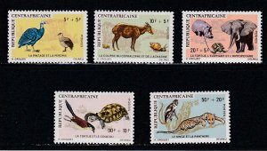 Central Africa # B3-7,  Birds, Animals, Reptiles, Mint Light Hinged, 1/3 Cat.