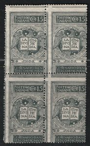 1921 Italy, Dante 15 Cent Grey, Unissued, # 116A, Block of Four, MNH**