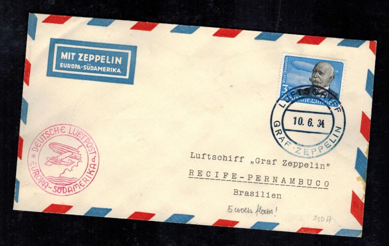 1934 Germany Graf Zeppelin Cover South America Flight to Brazil # C56 LZ 127