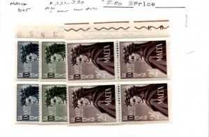 Malta, Postage Stamp, #331-333 Blocks Mint NH, 1965 Dante, by Raphael (AB)