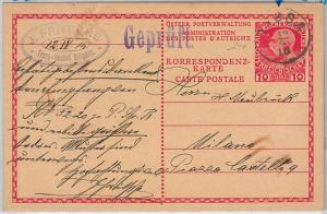 CZECHOSLOVAKIA Austria -  POSTAL STATIONERY CARD from Tissa to ITALY 1915