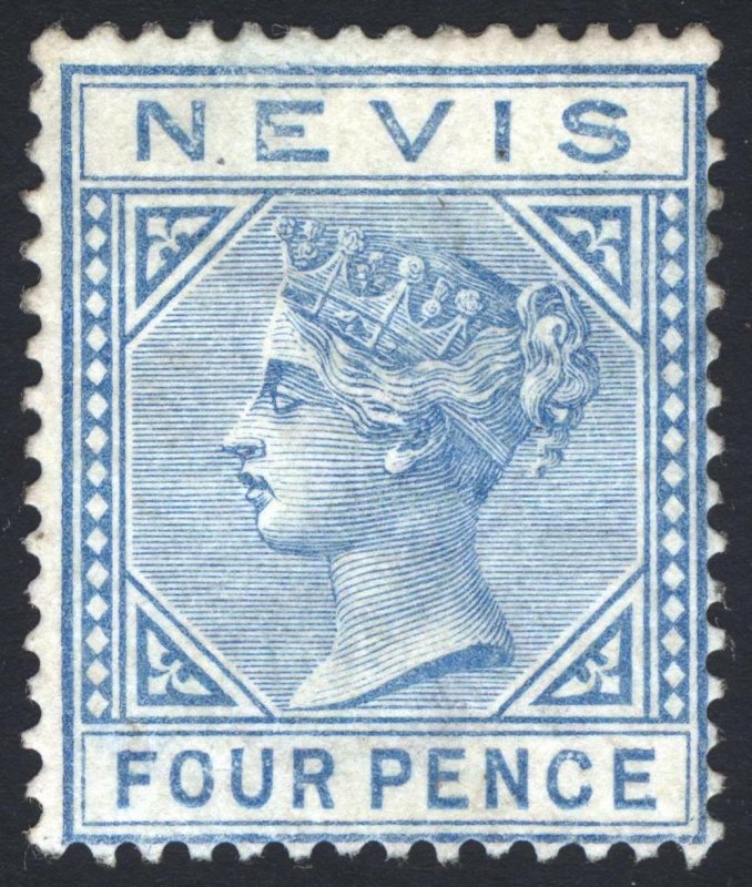 Nevis 1882 4d Blue WMK Crown CA SG 17 Scott 26 LMM/MLH Cat £350($455)