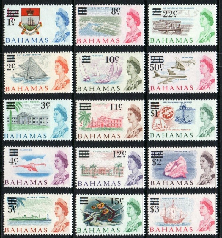 Bahamas Stamp 230-244  - Definitive set surcharged new values