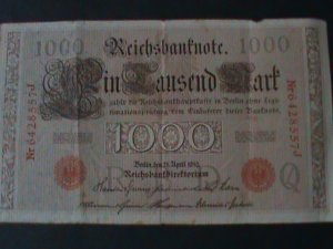 ​GERMANY-1910-IMPERIAL BANK NOTE-1000 MARKS-CIRCULATED-VF-114 YEARS OLD