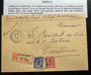 1916 Marrakech French Morocco Registered Cover To Tribunal Casablanca