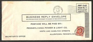 USA SCOTT J78a $5.00 POSTAGE DUE STAMP PENNSYLVANIA BUSINESS REPLY COVER 1952