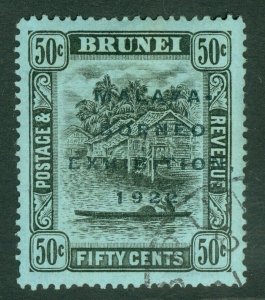 SG 58 Brunei 1922. 50c black/blue green. Very fine used CAT £170