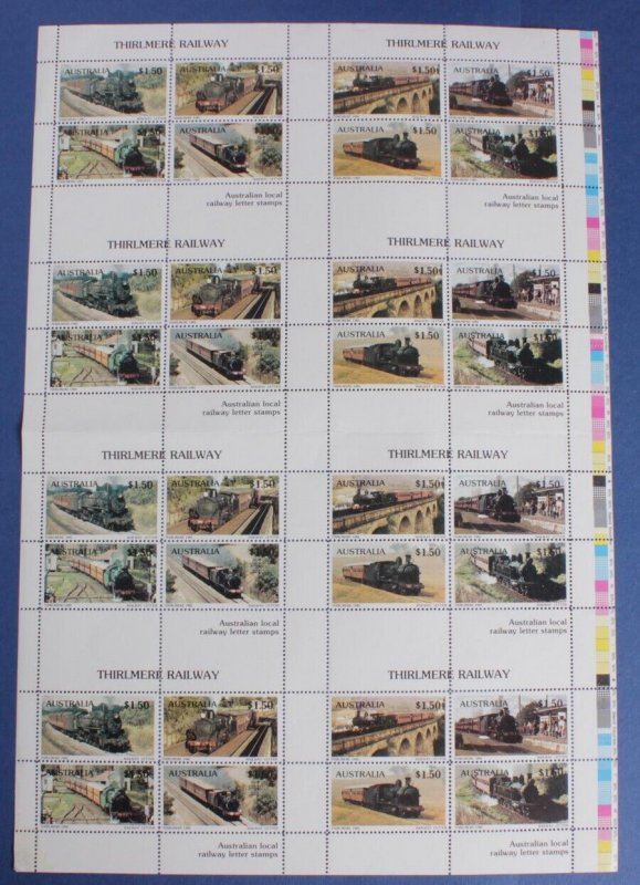 AUSTRALIA Railways 1985 Thirlmere Railway $1.50 error IMPERF sheet. MNH **