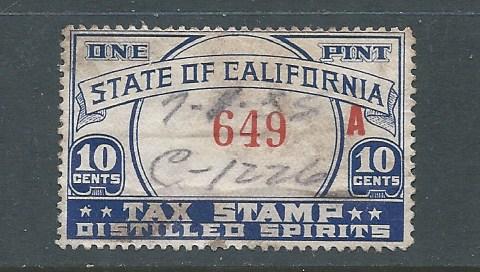 California State Revenue  CAL3   Distilled Spirits Tax Stamp