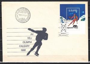 Hungary, Scott cat. 3100. Calgary Winter Olympics s/sheet. First day cover. ^