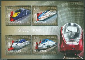 SOLOMON ISLANDS 2014 SPEED TRAINS SHEET   MINT NH