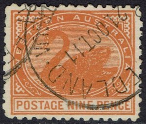 WESTERN AUSTRALIA 1905 SWAN 9D WMK CROWN/A SIDEWAYS CROWN TO RIGHT PERF 11 USED