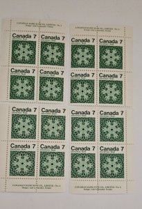 Canada 1971 Christmas Snowflakes  #555 MS Of Plate Blocks  MNH