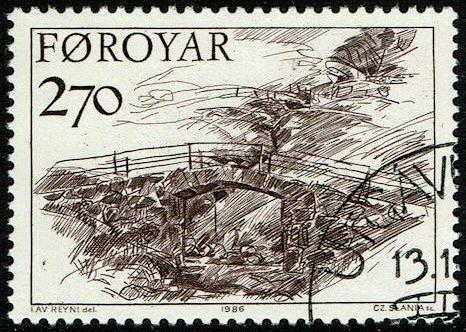 Faroe Islands #149 Used/CTO - Art Reyni Sketch Bridge (1986)