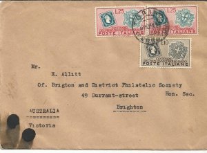 Sardinia Lire 10 + Complements on Envelope for Australia