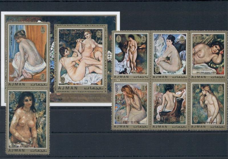  Nude Art Paintings Renoir Ajman MNH stamps set
