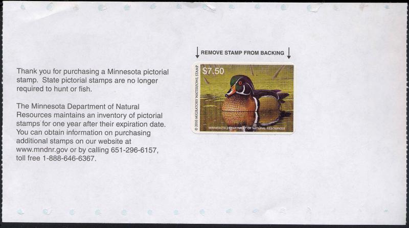 MINNESOTA #34 2010  STATE DUCK  STAMP WOOD DUCK 