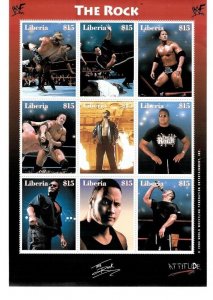 Liberia 2000 - Dwayne The Rock Johnson Wrestling  - Sheet of 9 Stamps - MNH