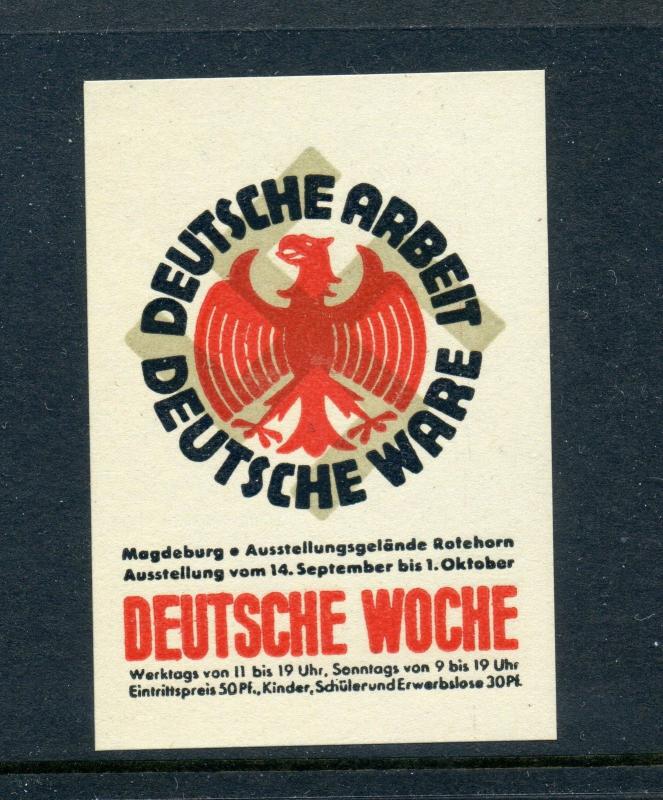 DEUTSCHE WOCHE Arbeit Ware ADVERTISING Poster Stamp NAZI SWASTIKA (L140) GERMANY