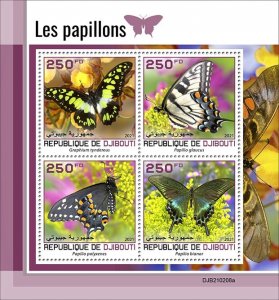 DJIBUTI - 2021 - Butterflies - Perf 4v Sheet - Mint Never Hinged