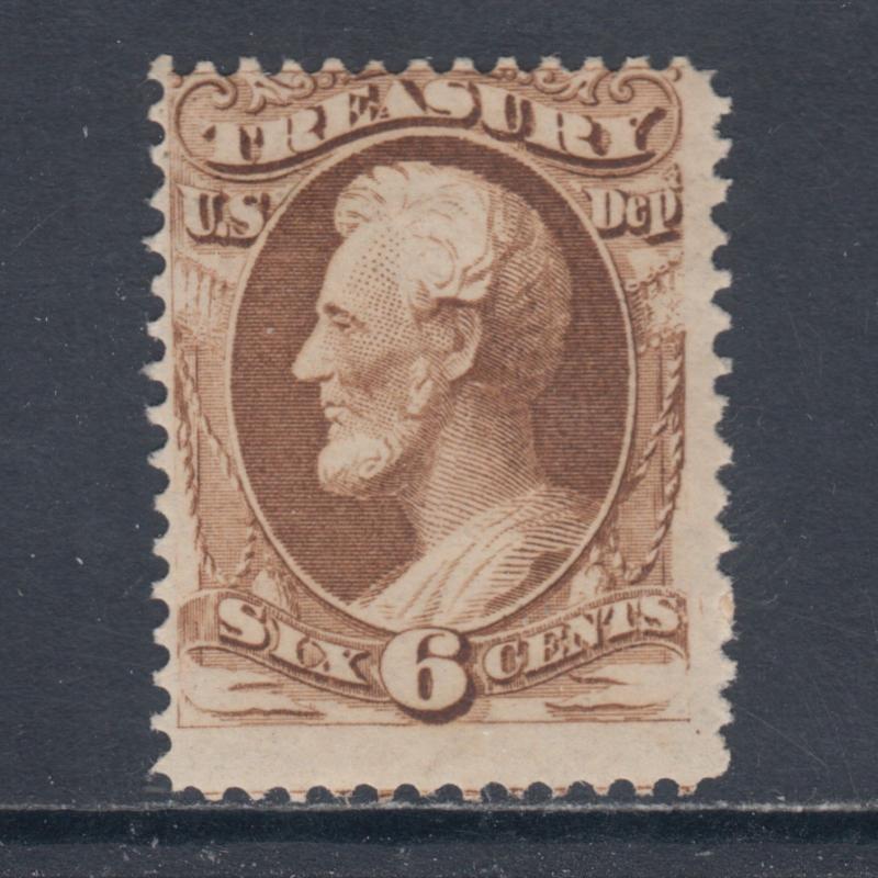 US Sc O75 MNH. 1873 6c Lincoln Treasury Official, Cert