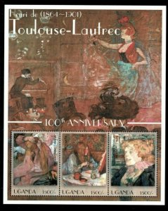 Uganda 2001 - Artist - TOULOUSE-LAUTREC - Sheet of 3 - MNH