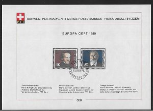 Switzerland 685-6 1980 Europa PTT Collection Sheet FD